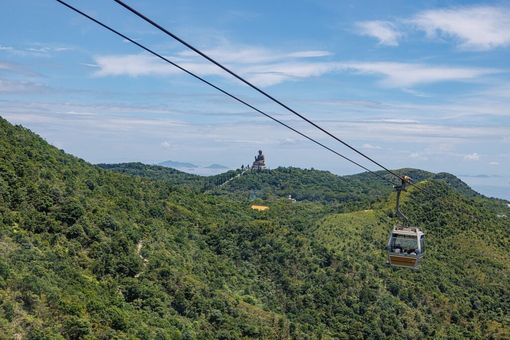 The Tian Tan Buddha: The Buddha seen from the cable car