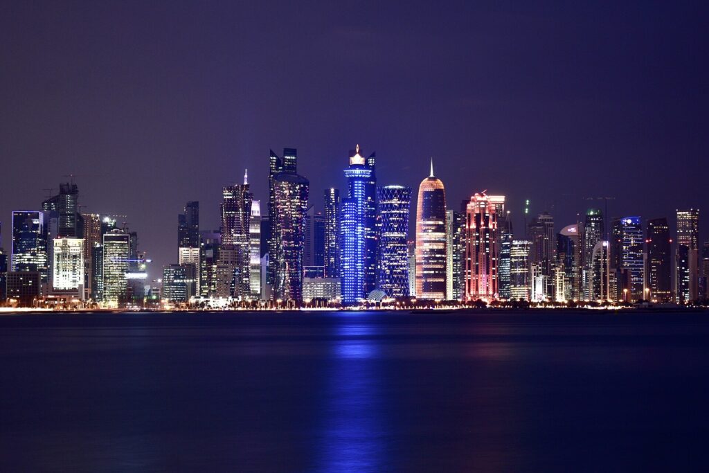 Corniche: West Bay skyline at night